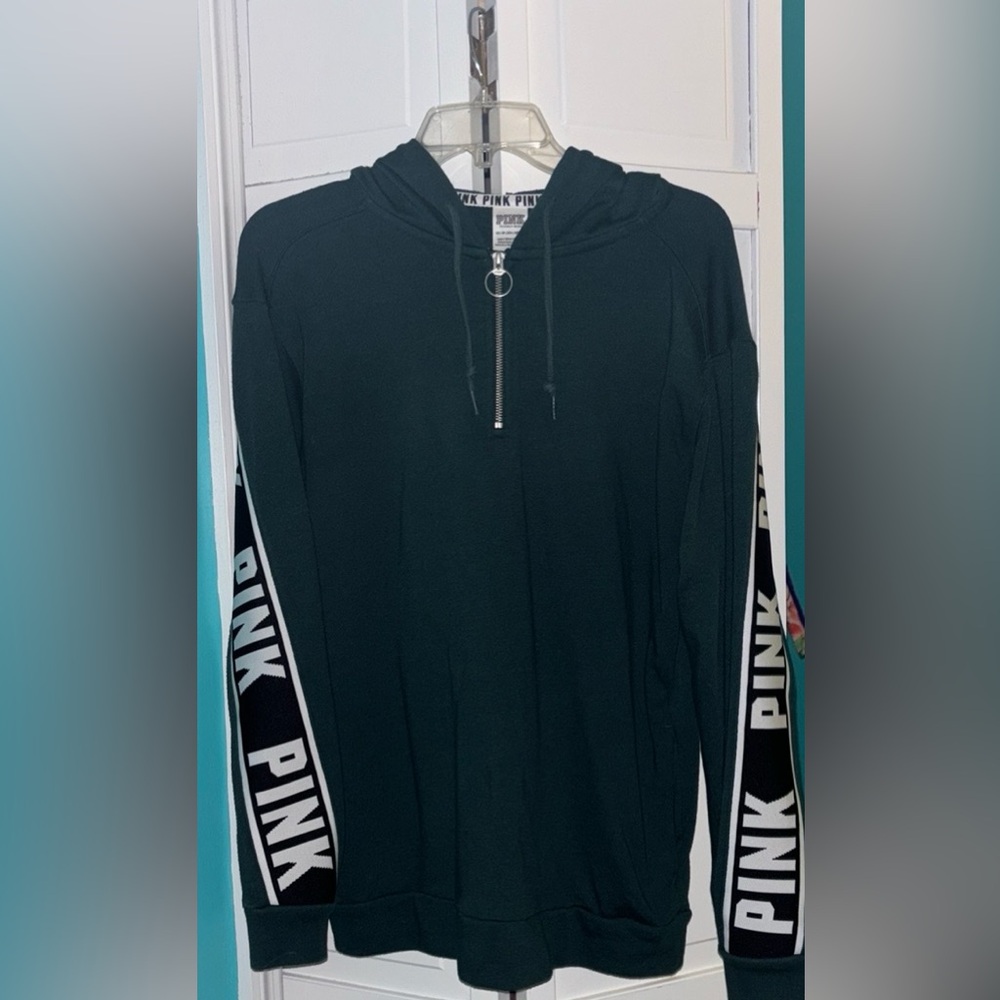 VS PINK women’s dark green oversized quarter zip hoodie. Size XS